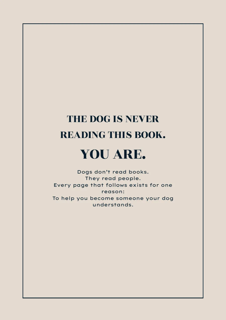 The opening page: the dog is never reading this book, you are