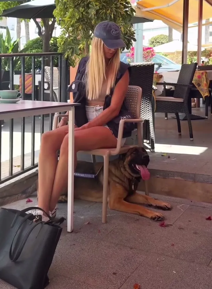 Zana lying under a café table